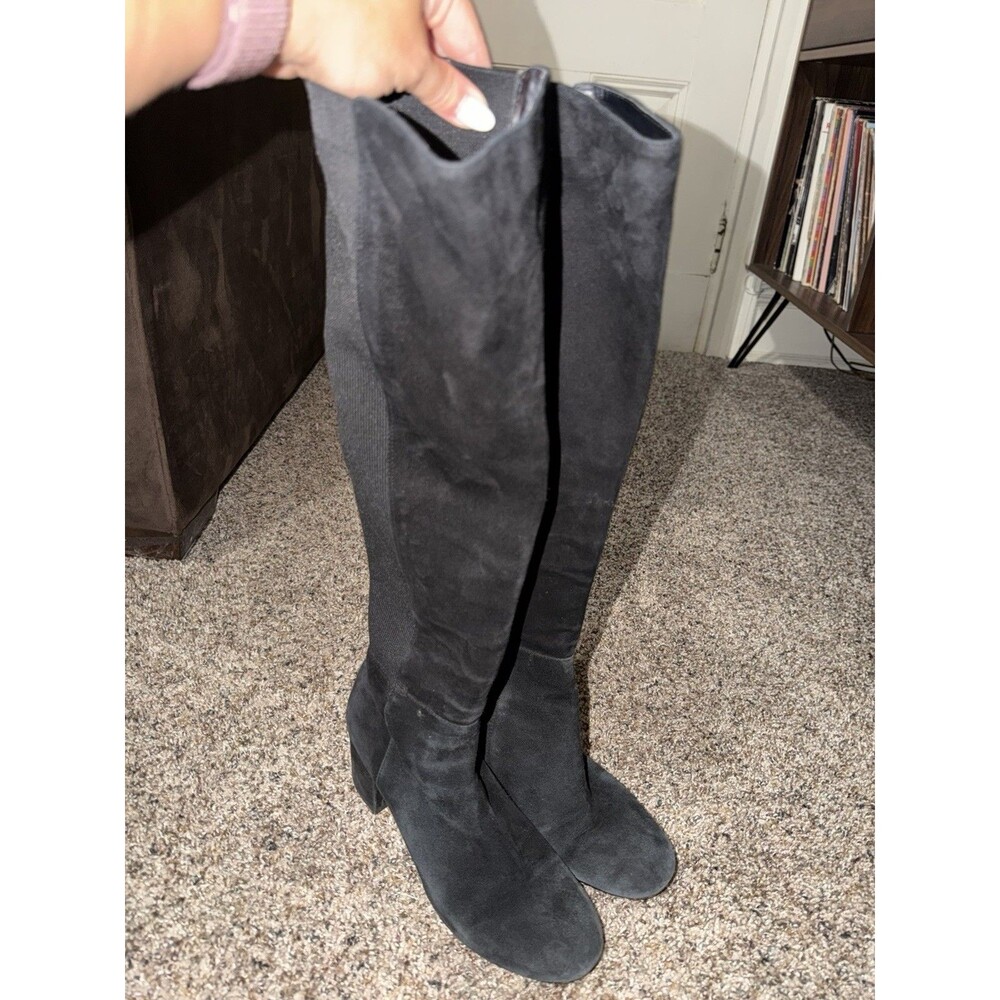 Sam Edelman Black Suede Knee High Boots Back Block Heel Women’s 7.5